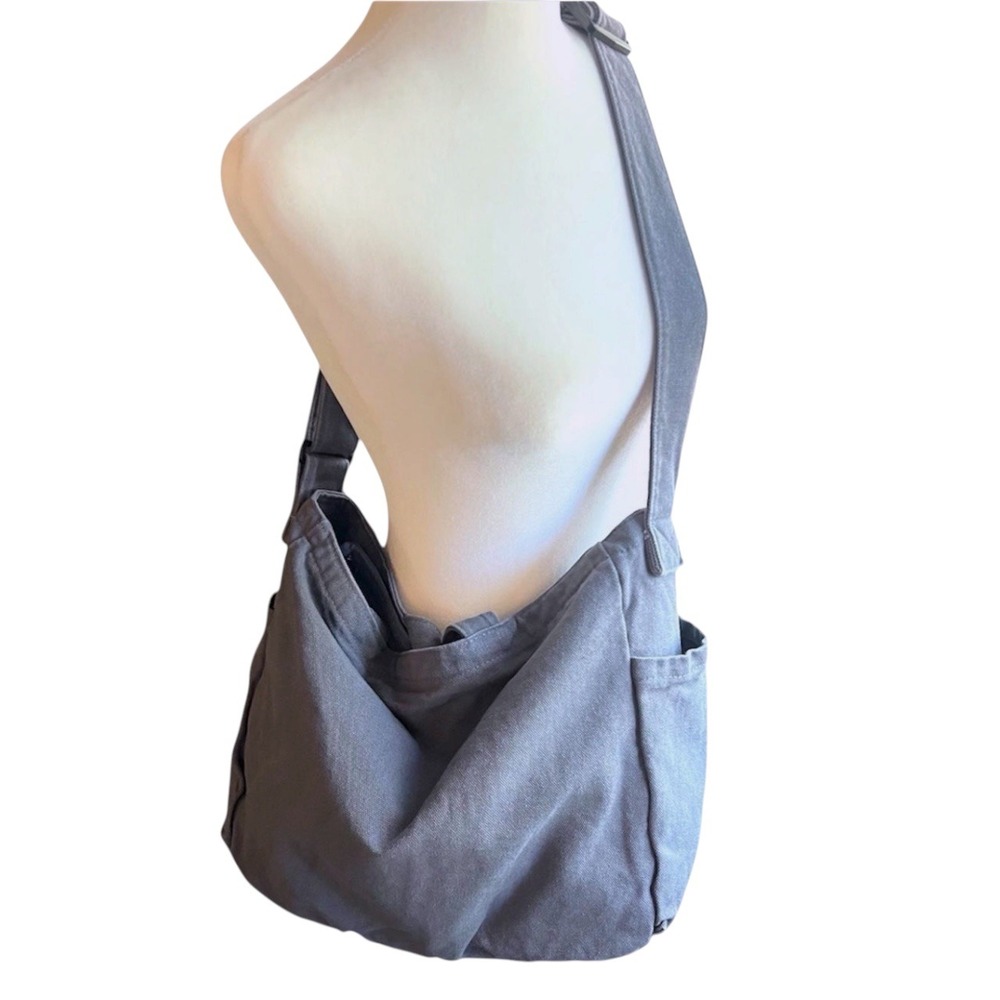 Unisex Gray Canvas Large Capacity Messenger / Crossbody Tote Bag - New